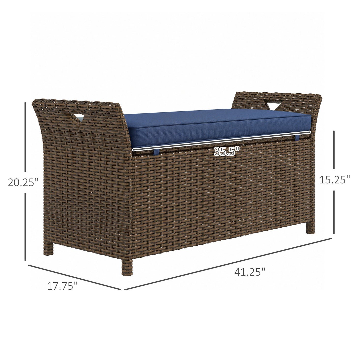 Outdoor Patio Wicker Storage Bench with Cushion - Dark Blue