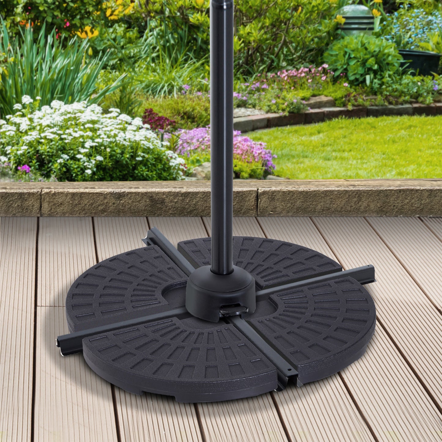 Heavy-Duty Round Fillable Umbrella Base - Black - 4 Piece Set