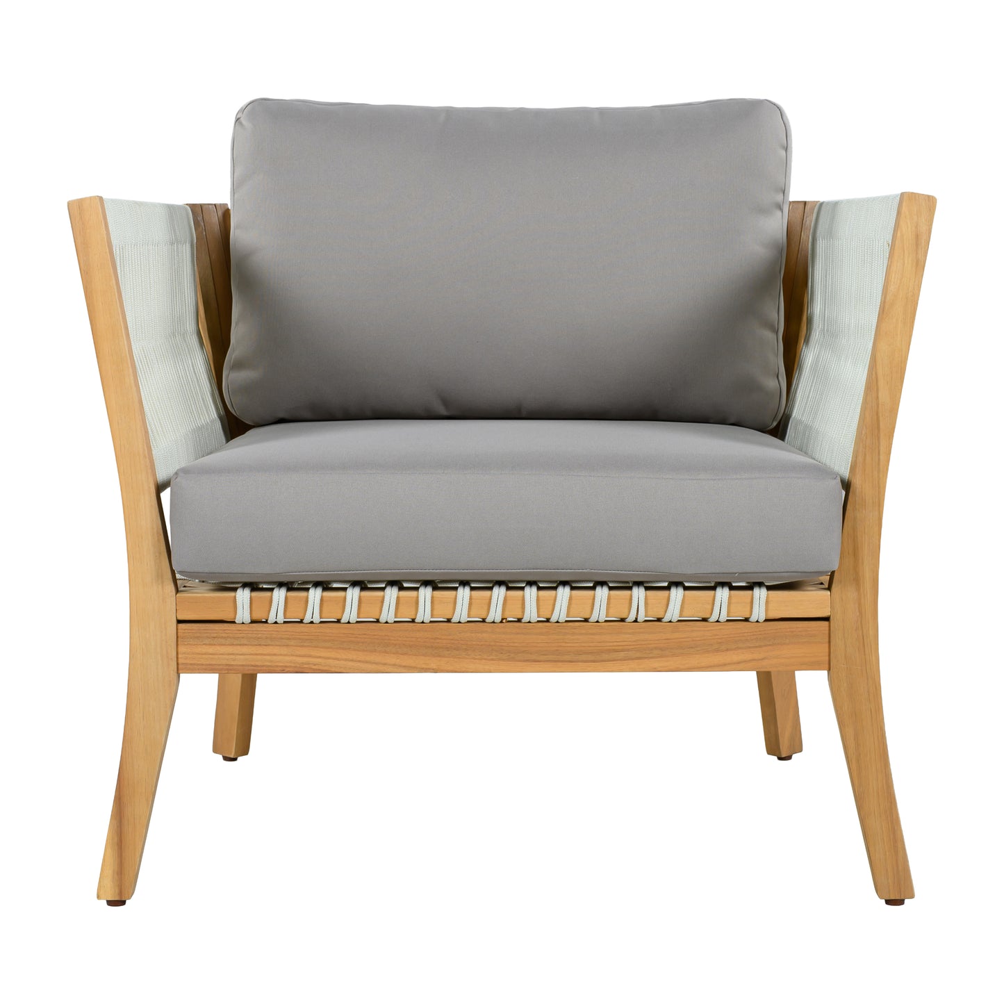 Outdoor Acacia Wood Lounge Chair with Thick Cushions - Natural & Grey