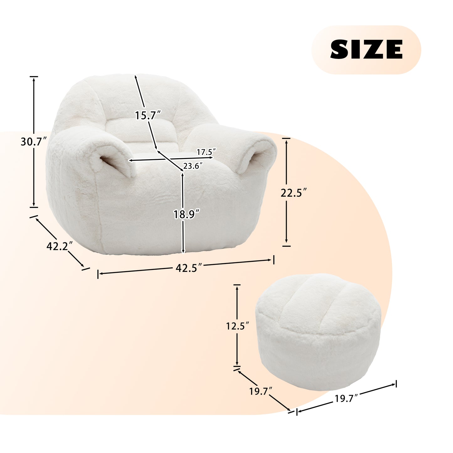 Bean Bag Chair, Comfy Sofa With Back Support, Footstool,Faux Fur