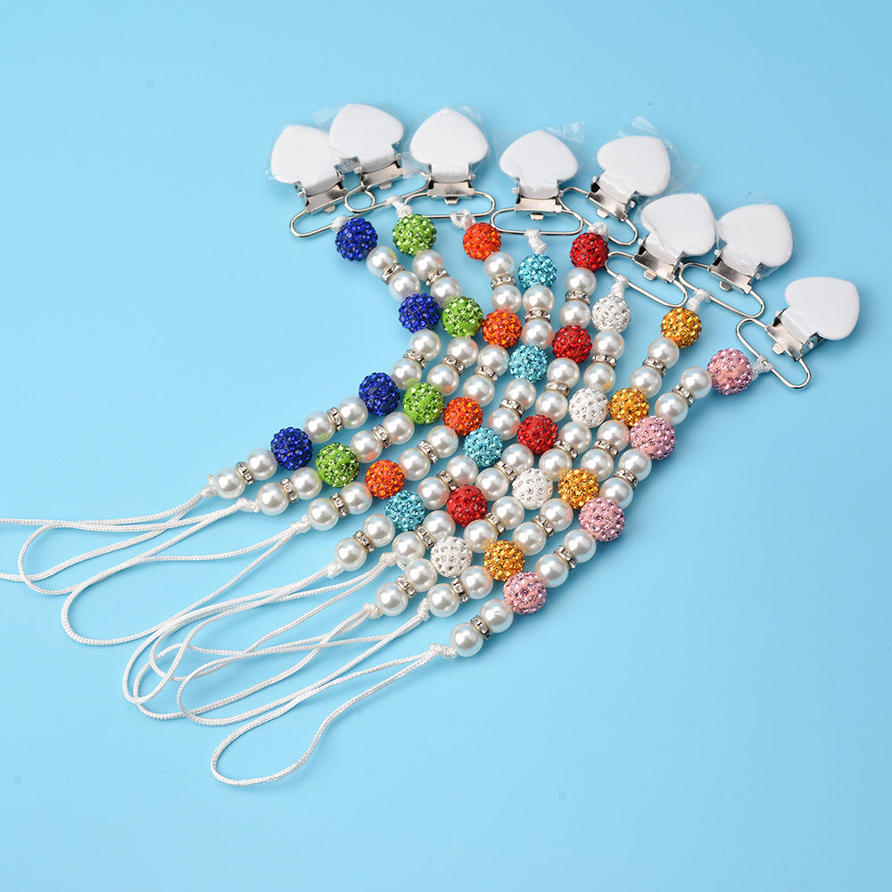 Baby Pacifier Drop-Preventing Chain Clip - Pearl Style, Multiple Colors
