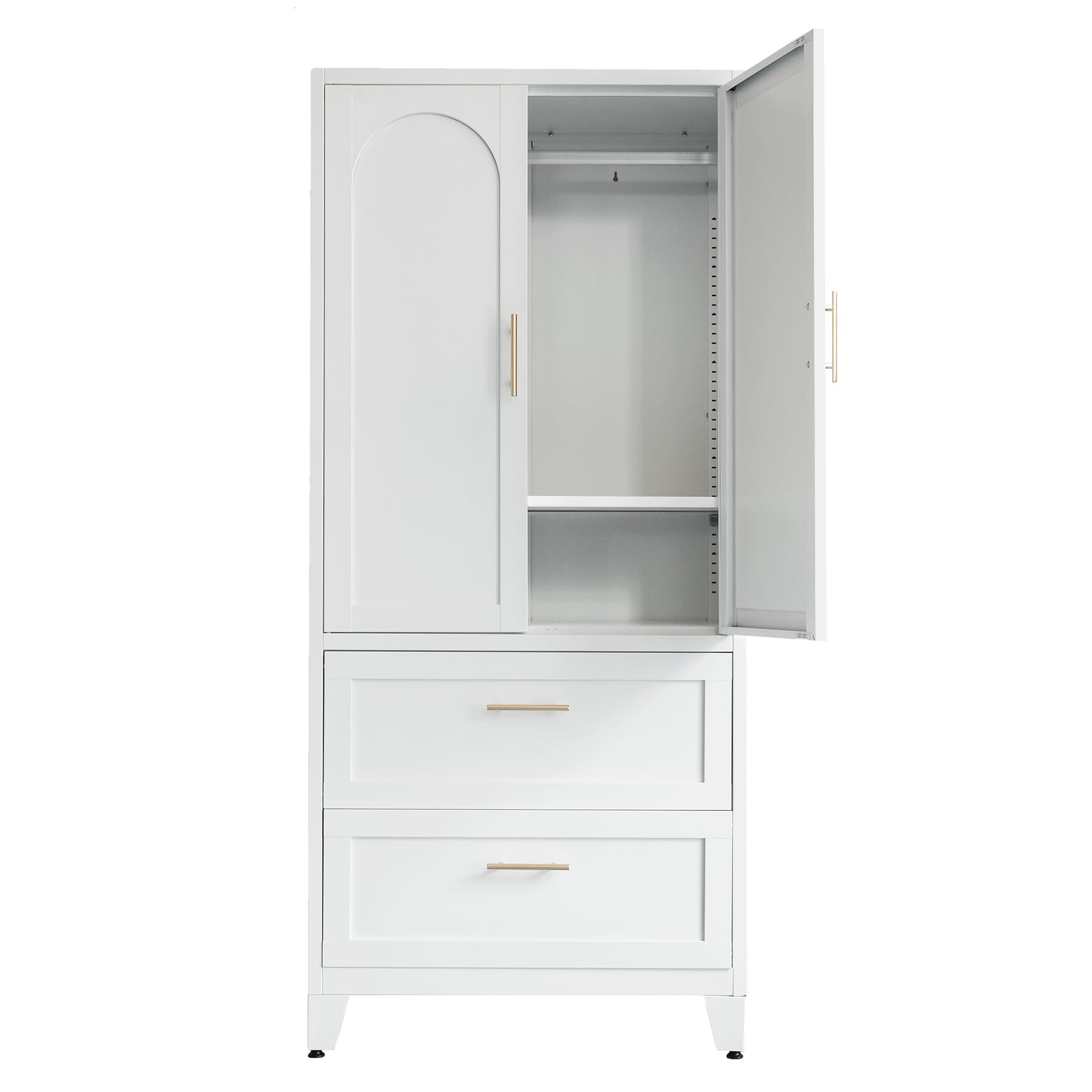 71-Inch Tall Metal Wardrobe Cabinet with 2 Drawers & Hanging Rod - White