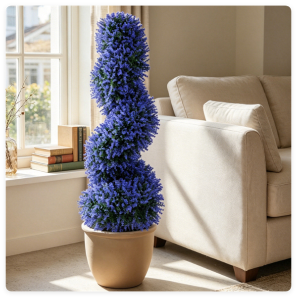 2 Pack Lifelike Faux Spiral Lavender Shrubs - Indoor & Outdoor Decoration