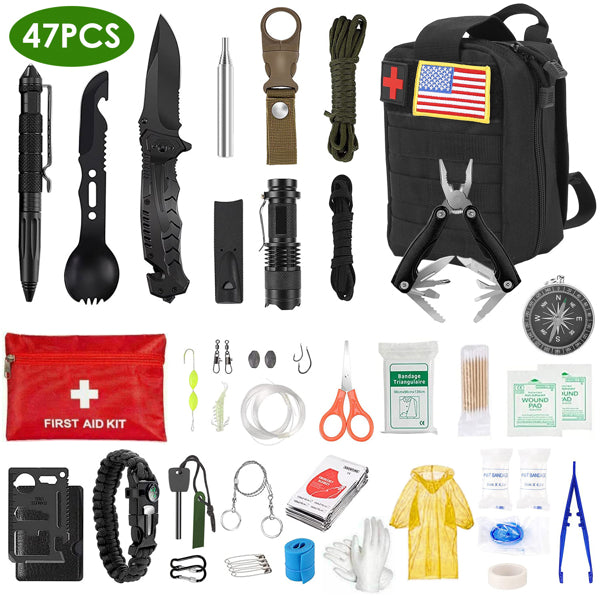 47-Piece Survival Kit Emergency Tool Set with First Aid & Accessories