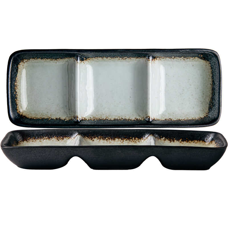 7.5-Inch Korean Ceramic Seasoning Dish with Three Grids - Retro Tableware