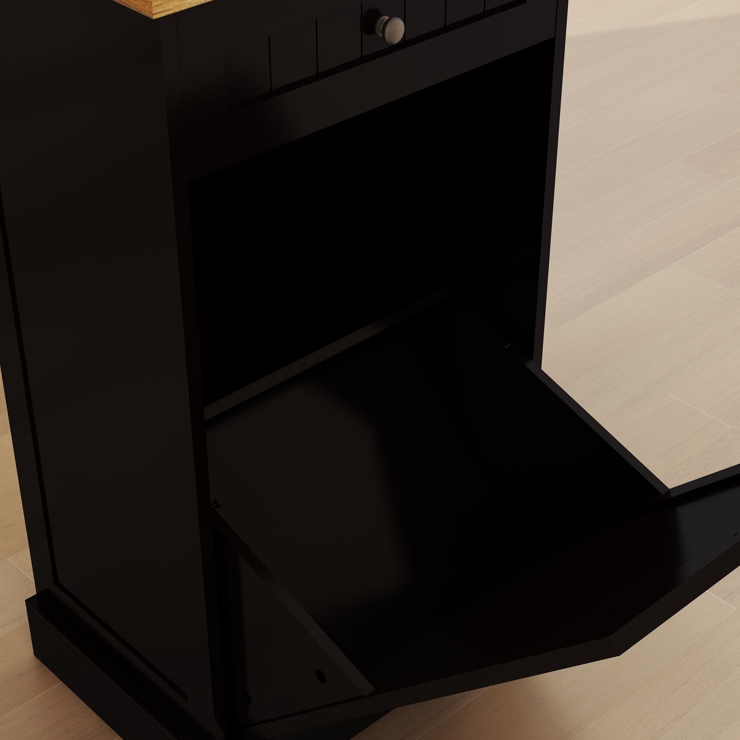 Tilt-Out Trash Cabinet with Drawer - Black MDF Kitchen Storage