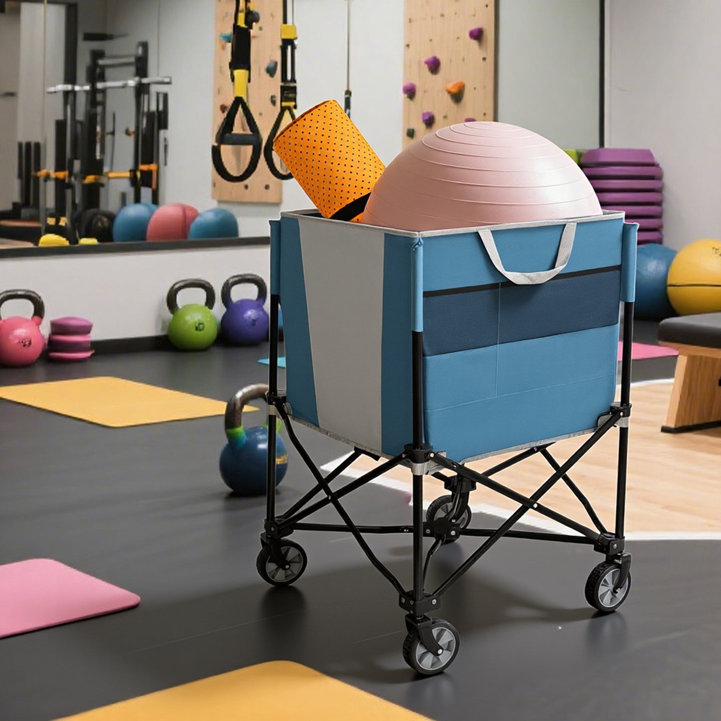 Collapsible Rolling Ball Storage Cart with Wheels - Blue Gray