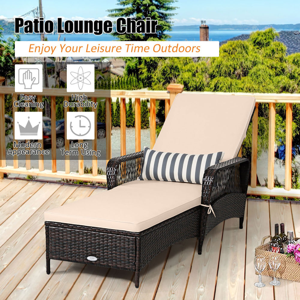 Outdoor Patio Wicker Chaise Lounge Chair With Adjustable Backrest And