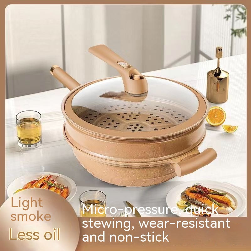 Non-Stick Titanium Wok Frying Pan with Glass Cover 32cm for Household Kitchen
