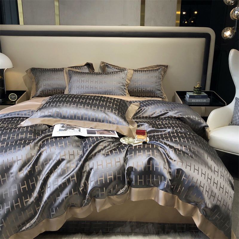 European Style Blended Silk Cotton Bedding Set - Four-Piece Quilt Cover & Sheets