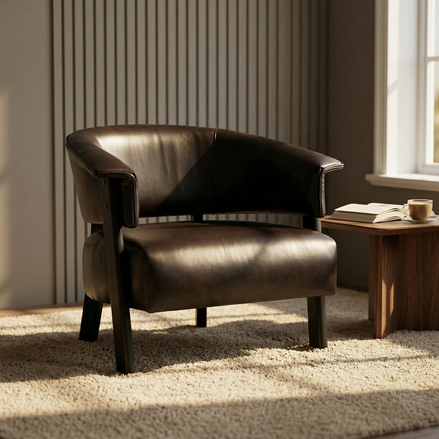 Faux Leather Wingback Accent Chair - Comfy Upholstered Armchair
