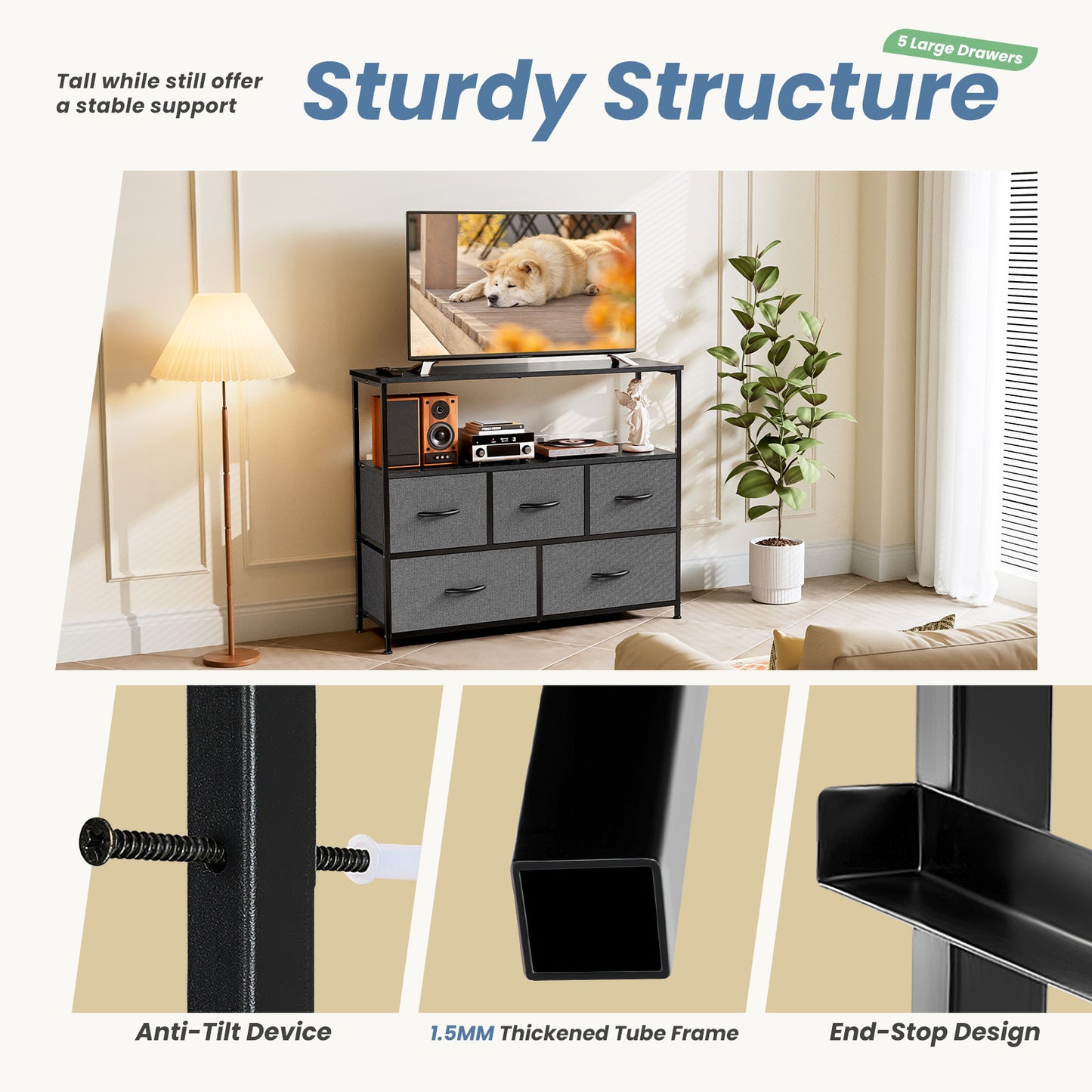 Tall Fabric Storage Tower with Wooden Top for Kids' Rooms