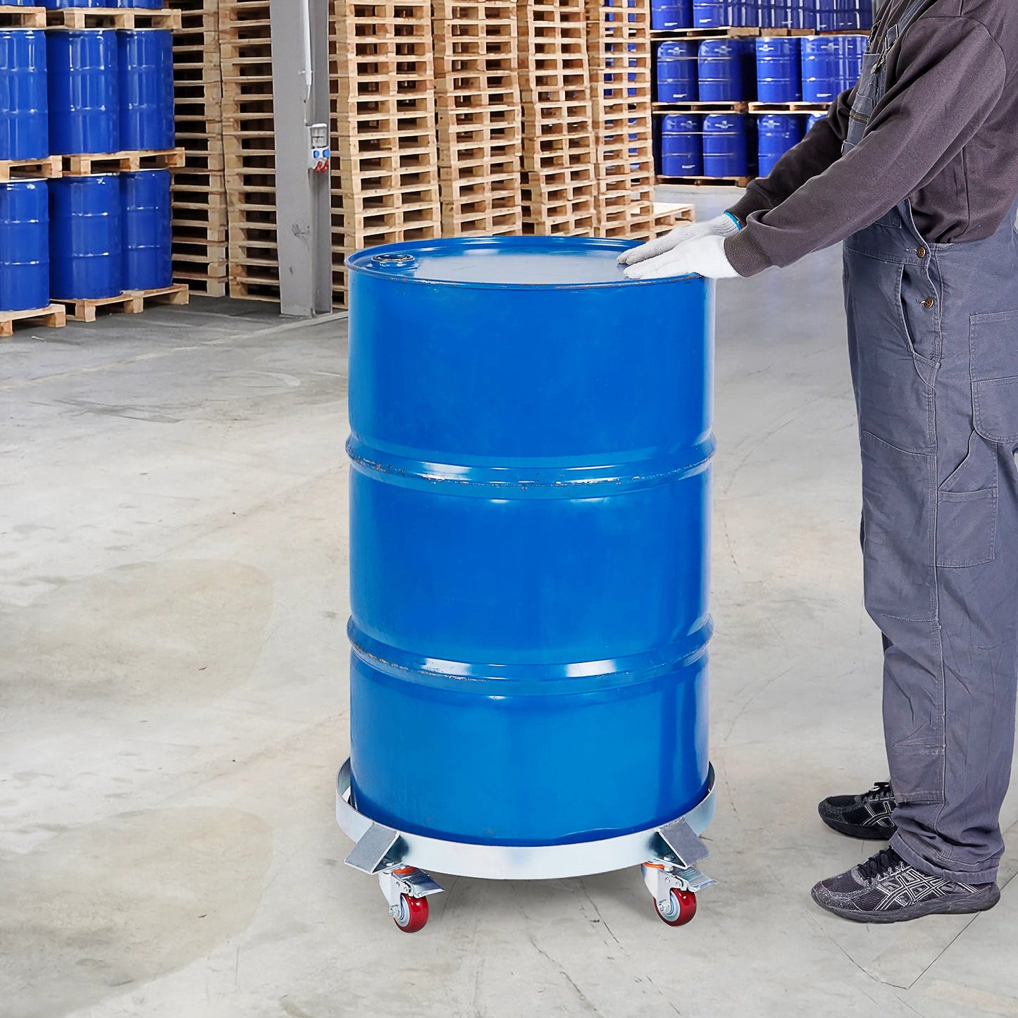 Heavy Duty 55 Gallon Drum Dolly Cart - 1000lb Capacity, Steel Frame, Silver