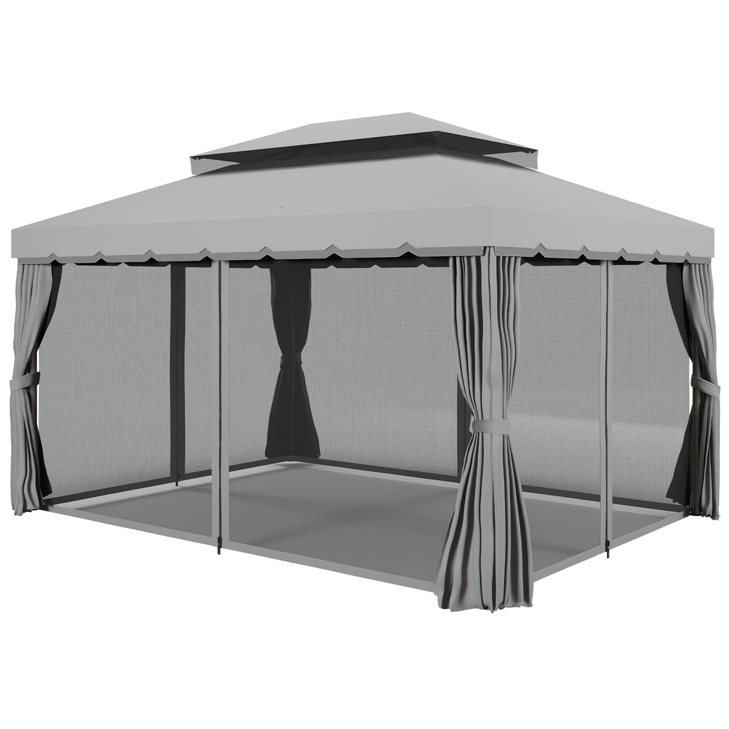 10x13 Outdoor Patio Gazebo Canopy with Double Roof & Curtains