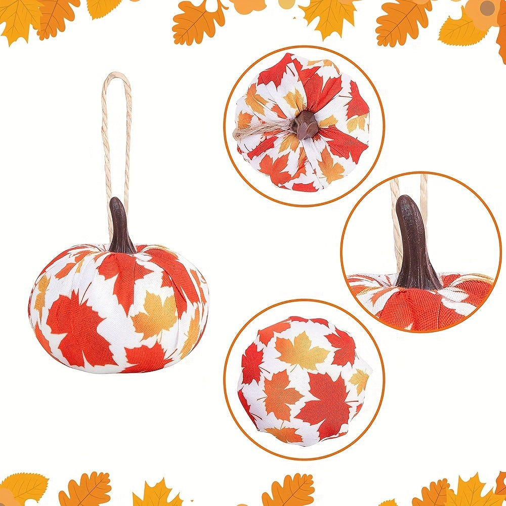 Checked Cloth Pumpkin-Shaped Holiday Ornaments Set - Maple Leaf Design