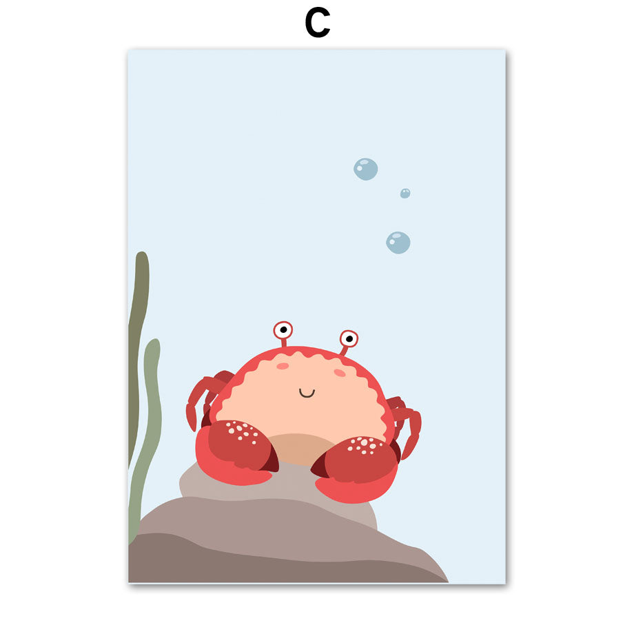 Alphanumeric Octopus Jellyfish Wall Art Canvas Painting for Home Decor