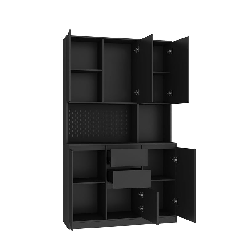 74-Inch White Pantry Cabinet with Power Outlet & Storage Shelf