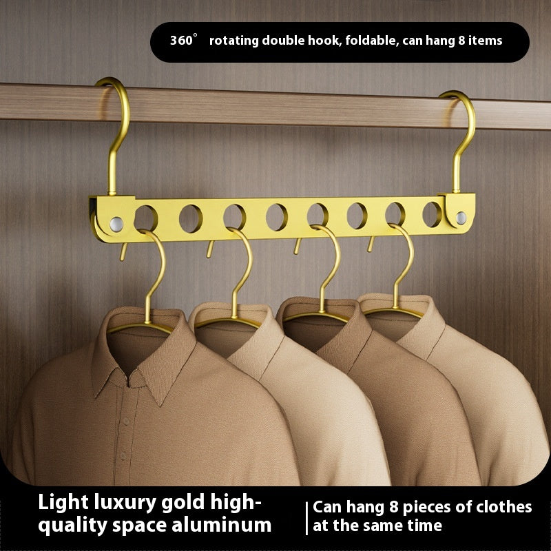 Multi-Functional Folding Clothing Storage Rack with Double Hooks - Light Luxury Gold, Gray