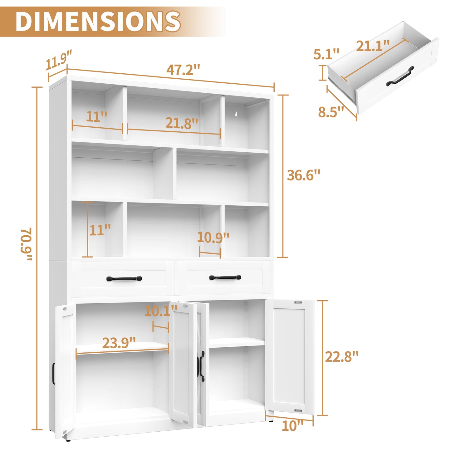 71 H Metal Bookcase With 2 Doors & Drawers, Tall Storage Cabinet