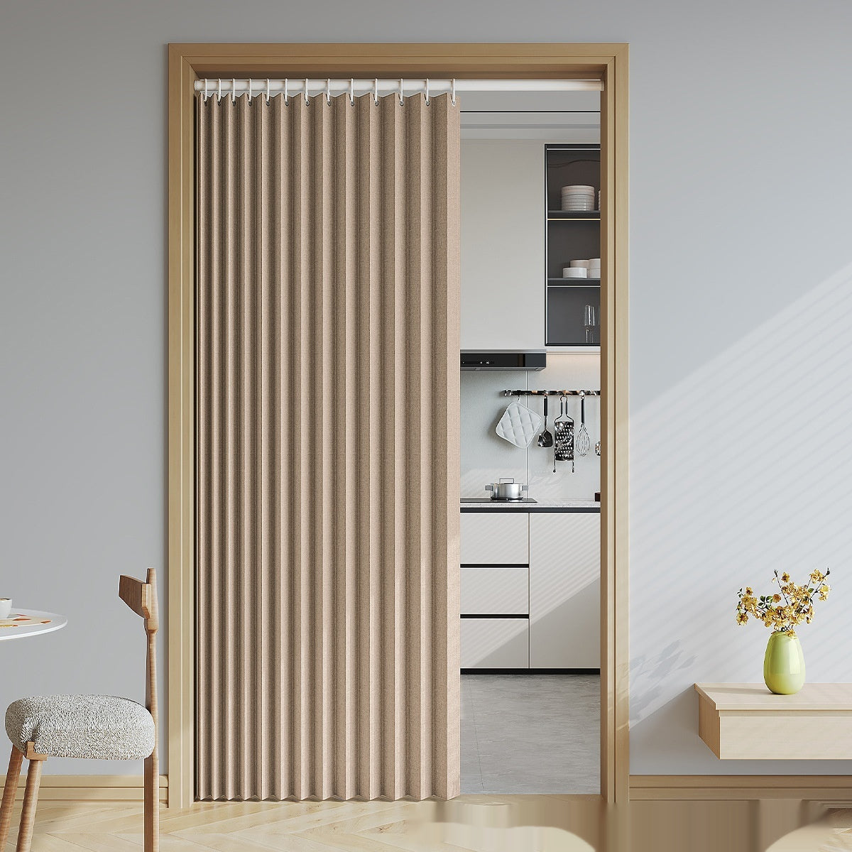 Folding Room Divider Curtain for Home & Garden, Solid Color, Adjustable Size