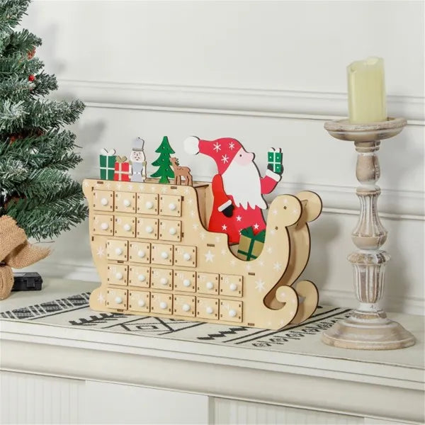 Christmas Advent Calendar with Santa Sleigh Design - 24 Days