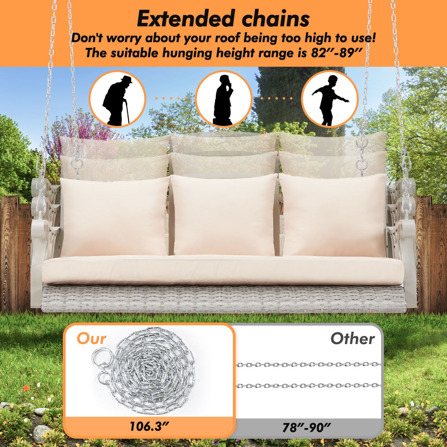 Outdoor Porch Swing Basket with Cushions and Side Table