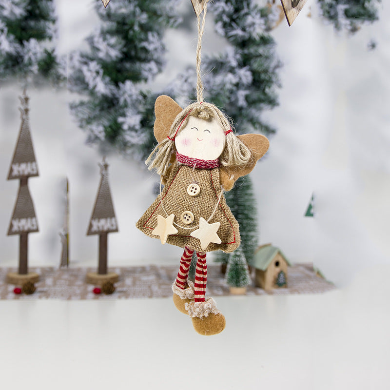 Christmas Angel Doll Pendant in Fabric Wood - Holiday Decor, Angel & Star Styles