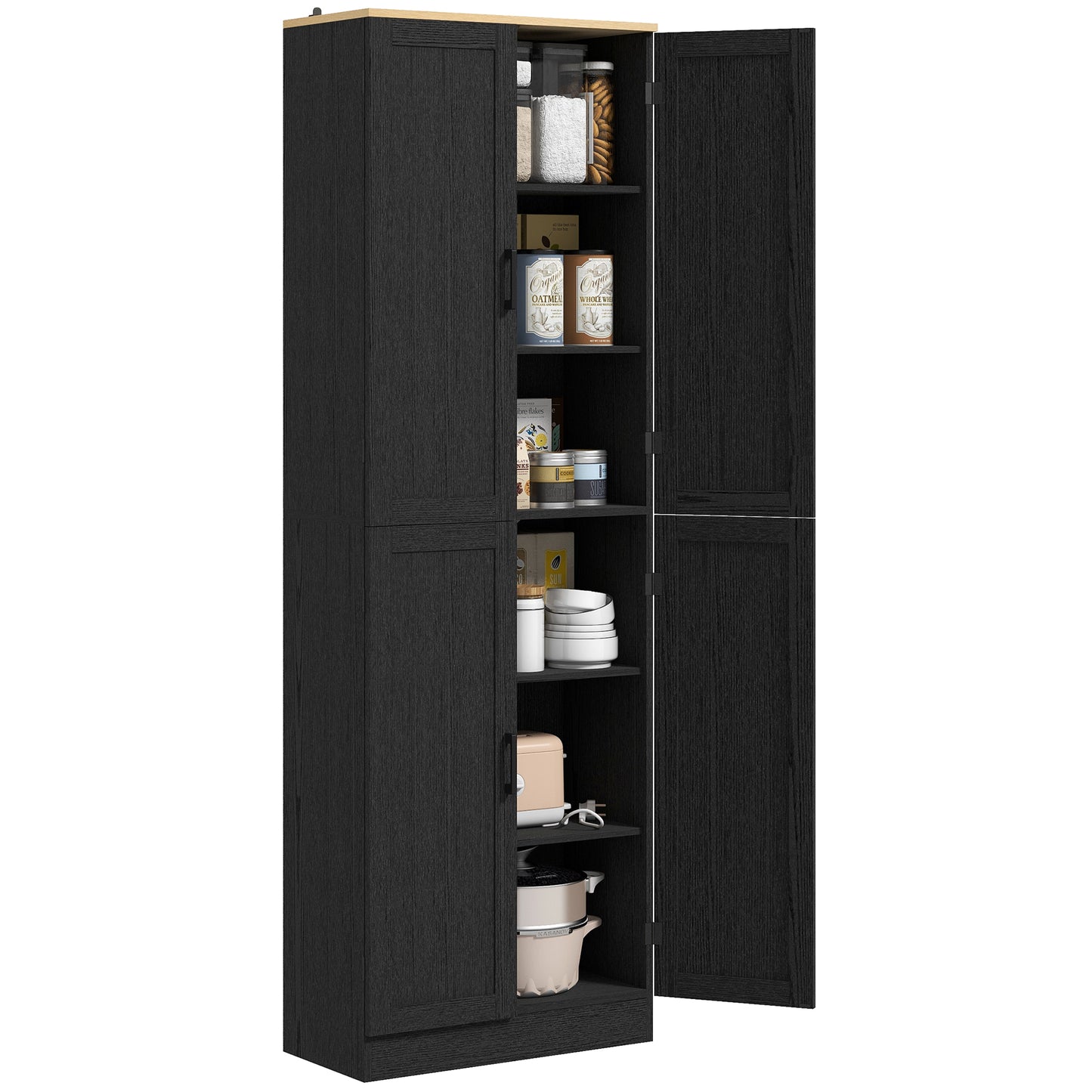 Freestanding Kitchen Pantry Cabinet with Adjustable Shelves - Distressed Black