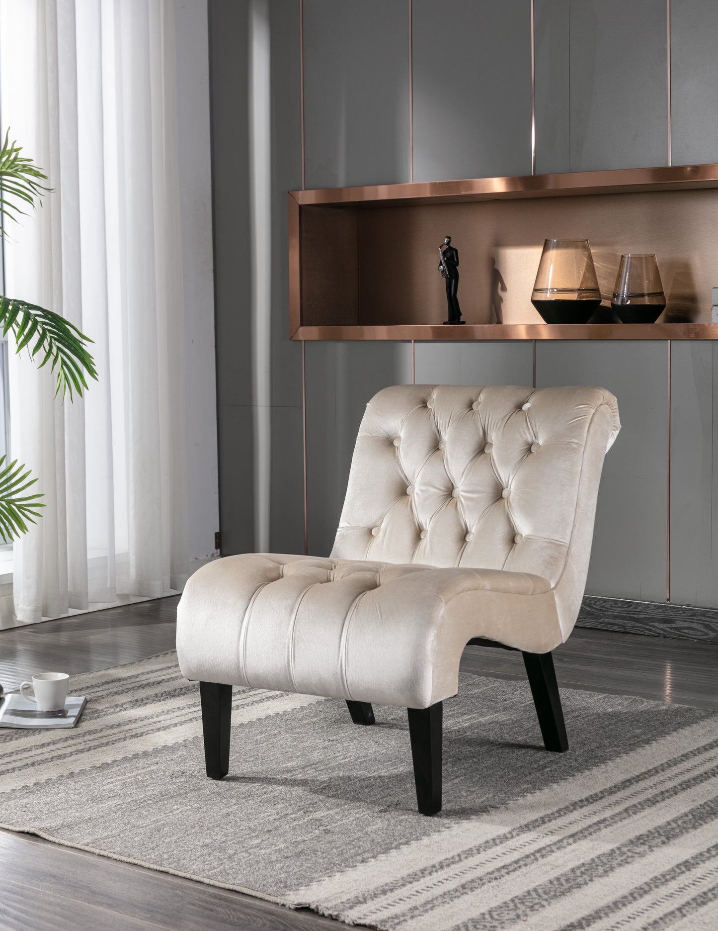 Modern Velvet Armless Accent Chair - Beige Upholstered