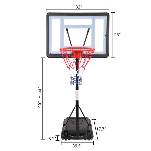 Portable Adjustable Basketball Stand with PVC Backboard - 1.15m to 1.35m