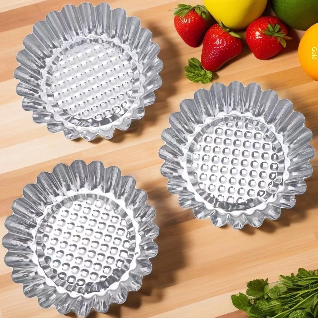 Stainless Steel Egg Tart Mold Cups with Lace Edges for Baking - Silver