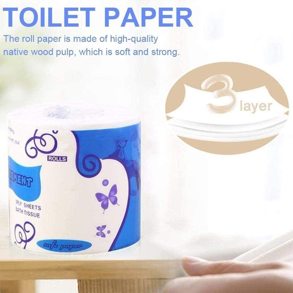 Household Toilet Paper Rolls - Soft 3-Ply, Absorbent, Unscented, 8 Rolls