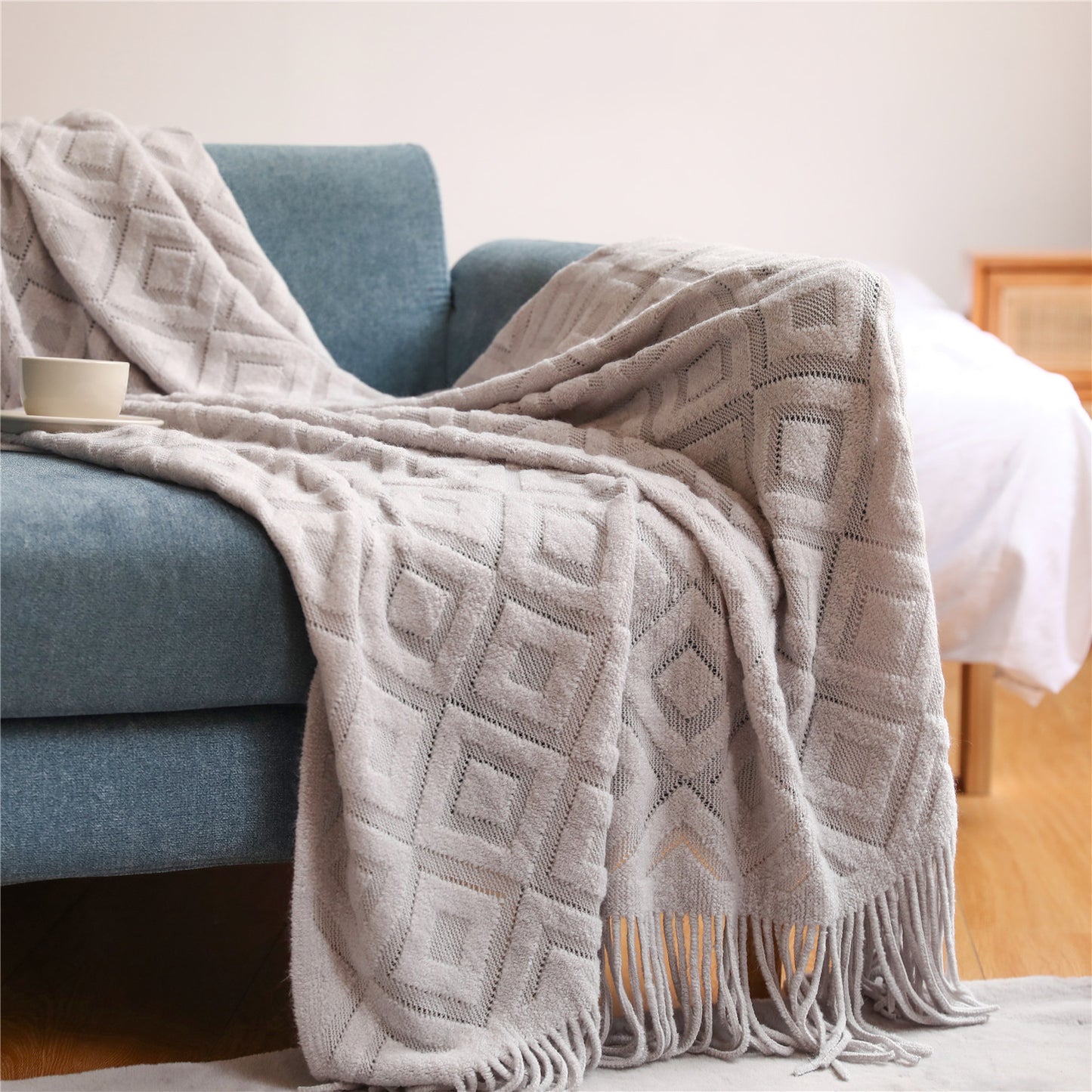 Summer Air Conditioning Nap Blanket - Knitting Home Textiles with Geometric Pattern