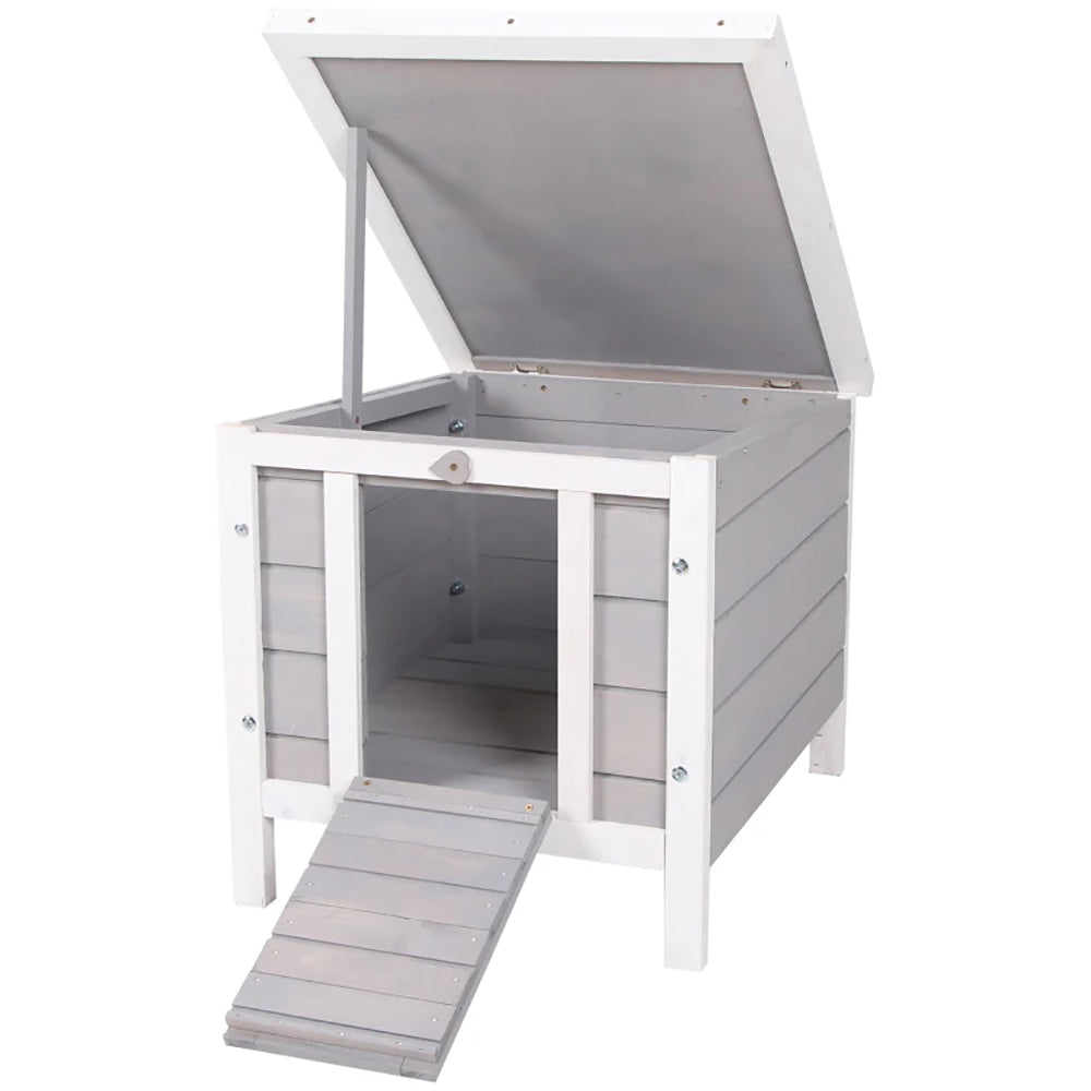 Outdoor Wooden Rabbit Hutch with Waterproof Roof & Raised Platform - Gray Pet House