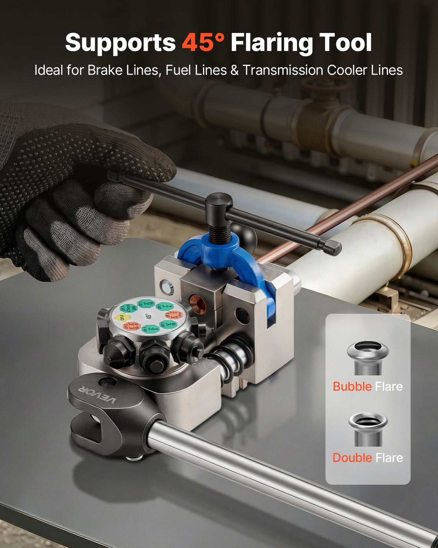 Brake Line Flaring Tool Kit - 45° Double & Bubble Flare for Copper Steel Tubes