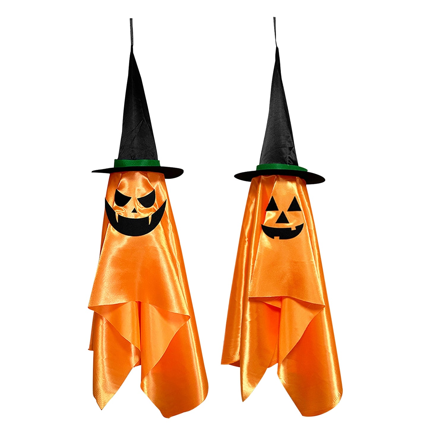 Hanging Ghost Decorations with Pumpkin Wizard Hats - 2Pcs