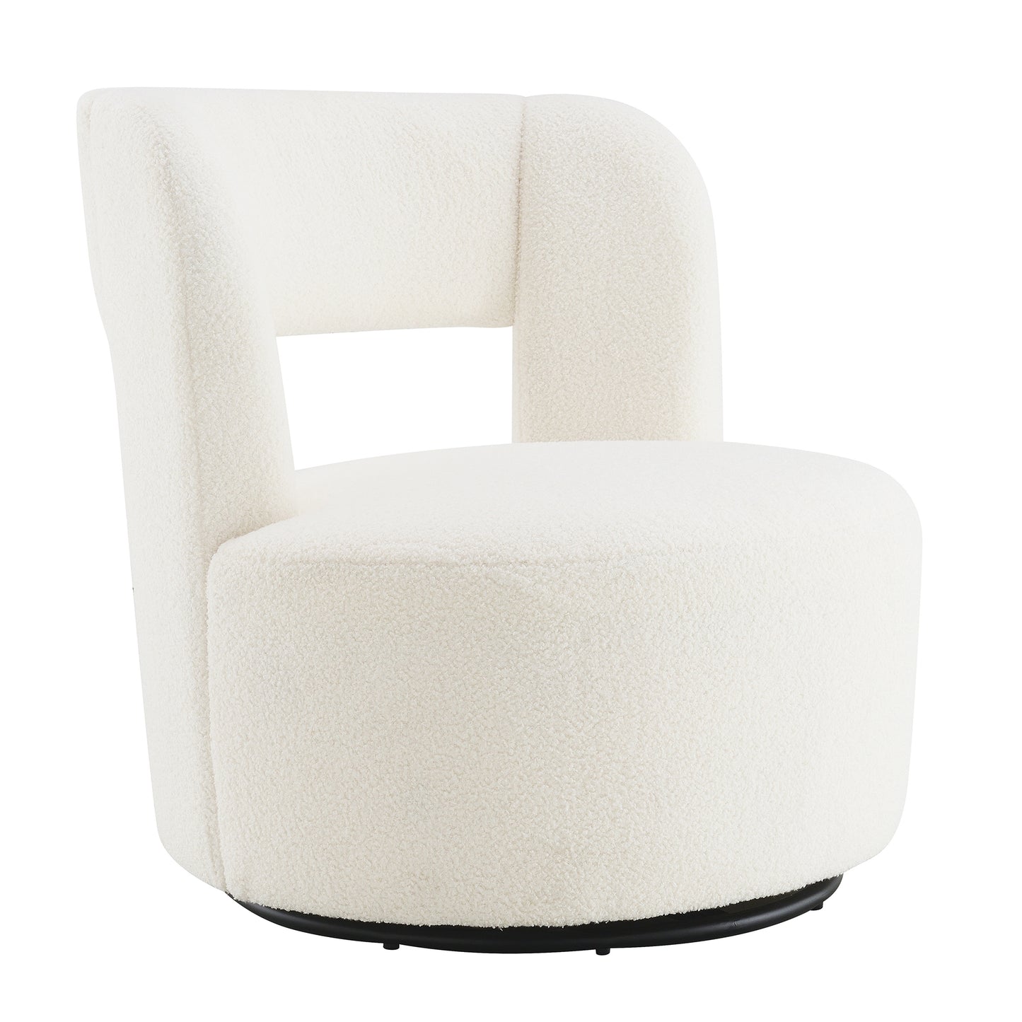 Swivel Barrel Chair in Soft Teddy Fabric - Cream Accent Chair