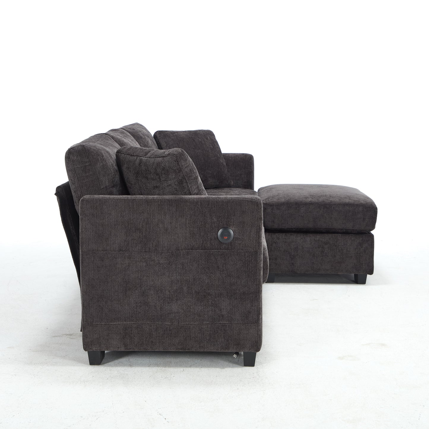 Oversized 4-Seat L-Shaped Storage Sofa with USB Ports - Black