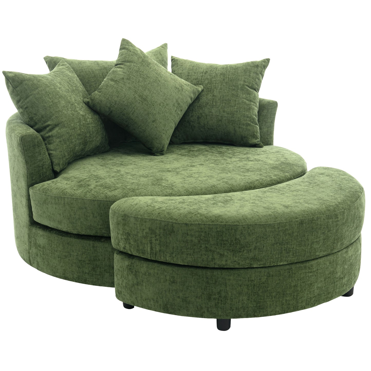 360° Swivel Accent Barrel Chair with Storage Ottoman & 4 Pillows - Green