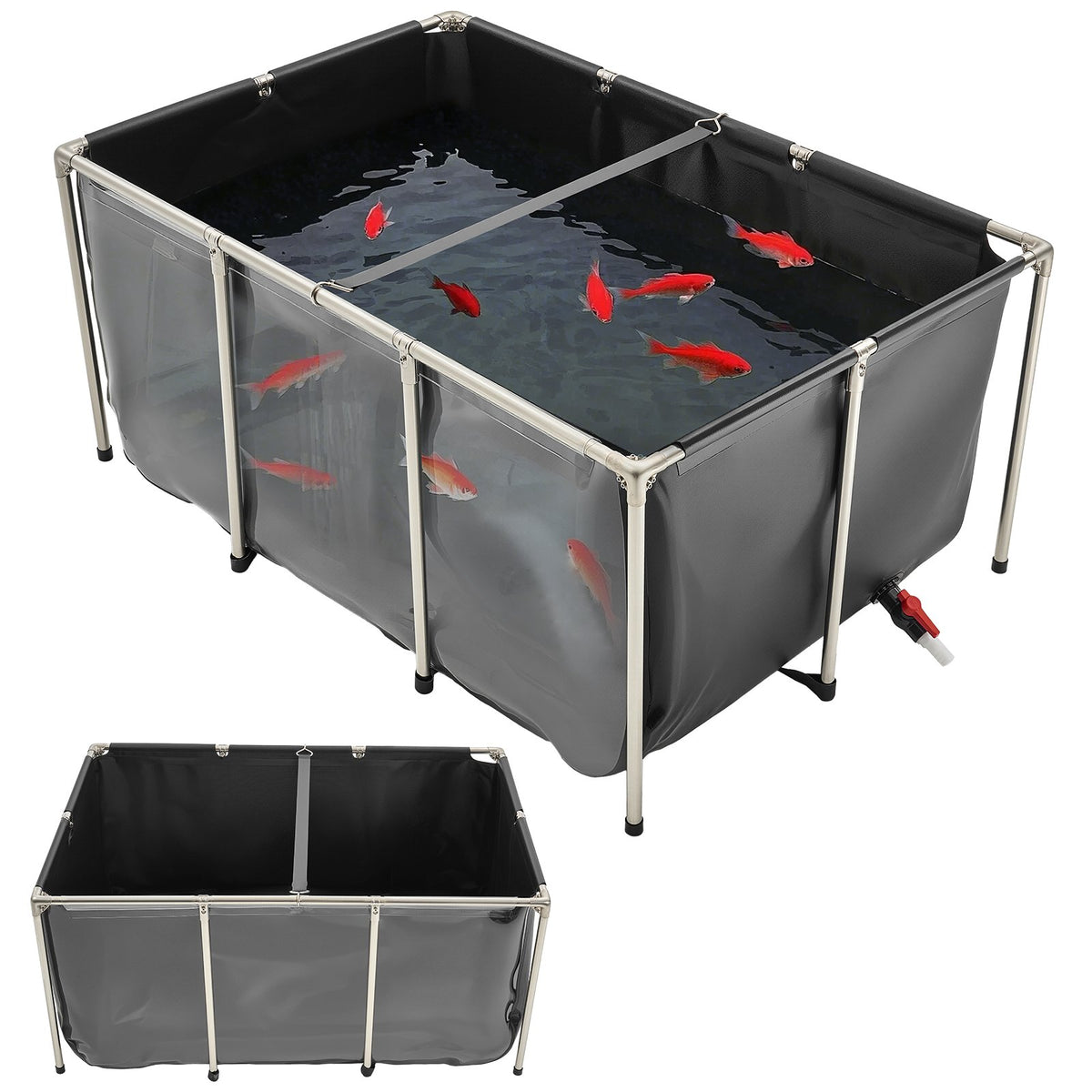 270 Gal Above Ground Fish Pond Tank with Clear Viewing Panel - Durable PVC Frame