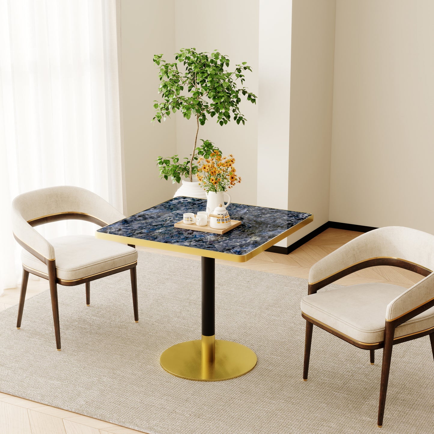 31.5-Inch Bistro Table with Faux Marble Top - Light Slate Grey