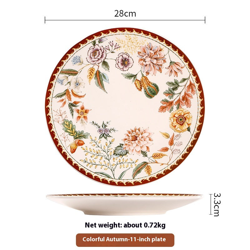 Large Rectangular Ceramic Dinner Plate – Colorful Autumn Pattern