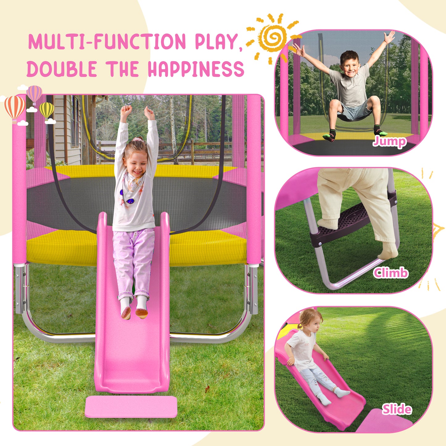 7FT Trampoline For Kids With Safety Enclosure Net, Slide And Ladder,