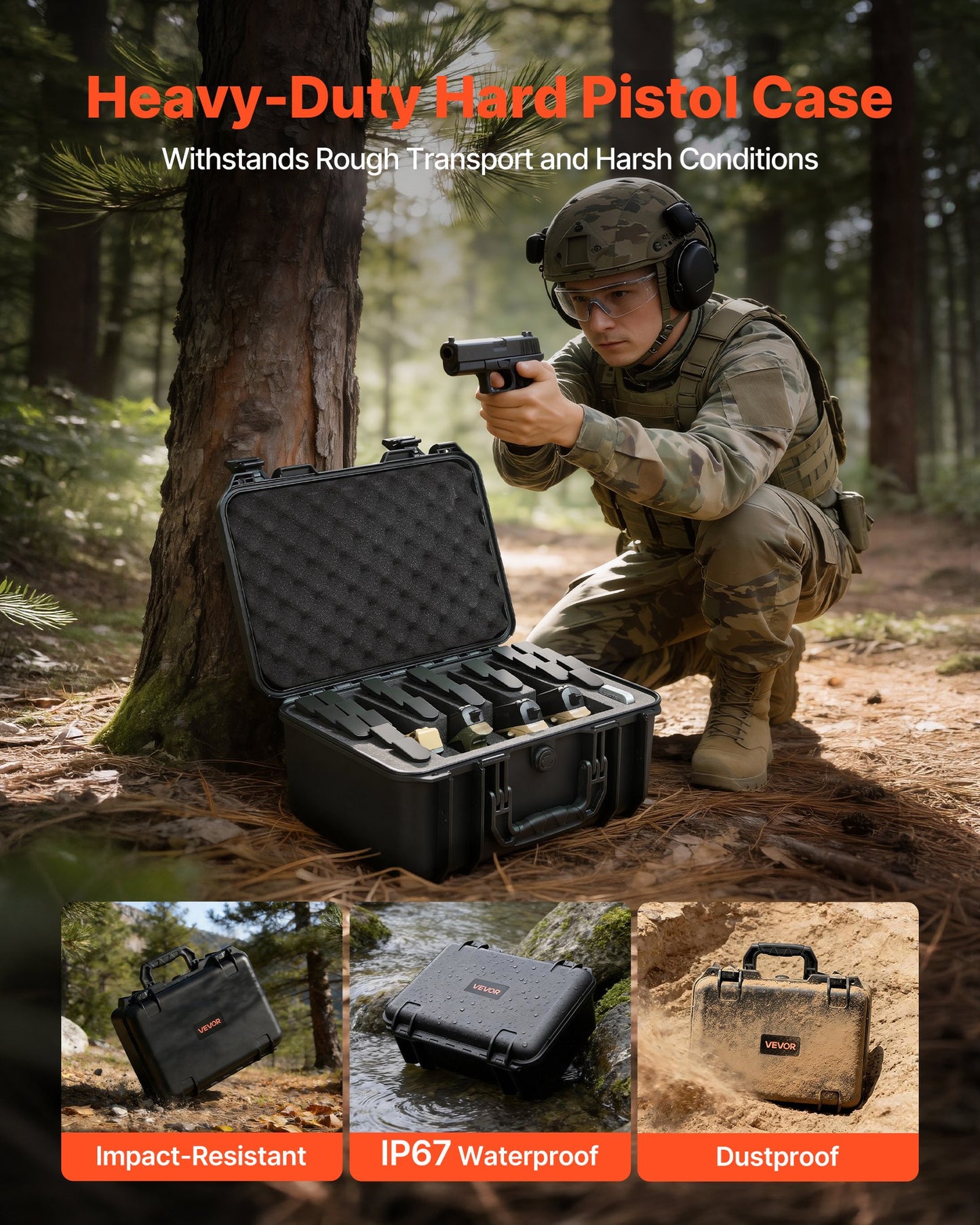 Heavy Duty Waterproof Gun Case with Foam Interior - TSA Compliant, Black