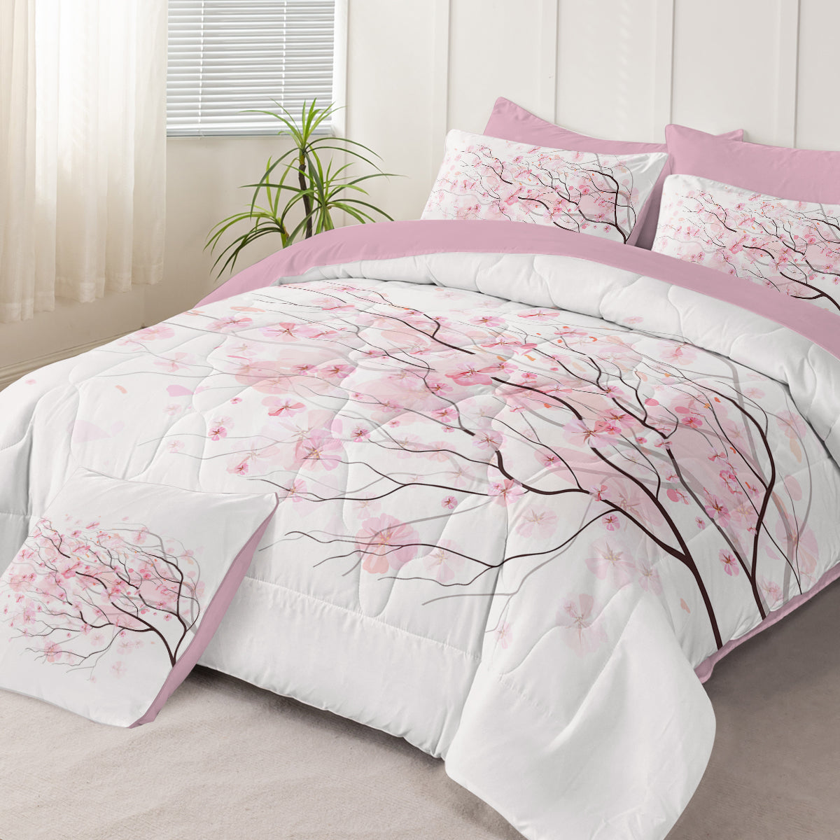 Cherry Blossom Comforter Set - 8 Pieces Twin Size Soft Bedding