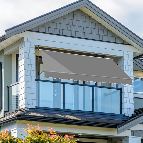 Retractable Patio Awning - Grey Sun Shade Shelter with Adjustable Frame
