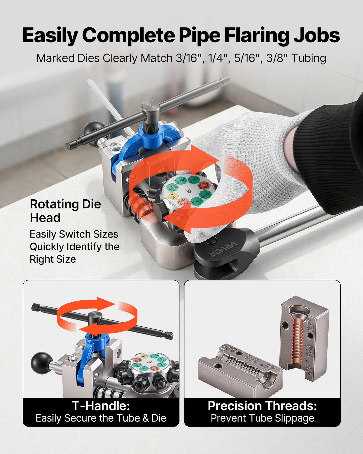 Brake Line Flaring Tool Kit - 45° Double & Bubble Flare for Copper Steel Tubes
