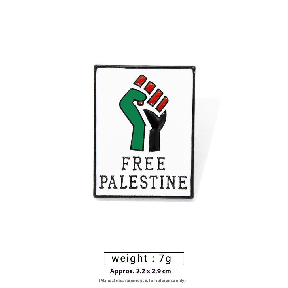 Free Palestine Flag Brooch Pin - Gold & Black Badge for Clothes & Accessories