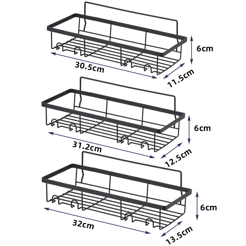 Punch-Free Wall Hanging Bathroom Storage Rack Set - Modern 5-Piece Black