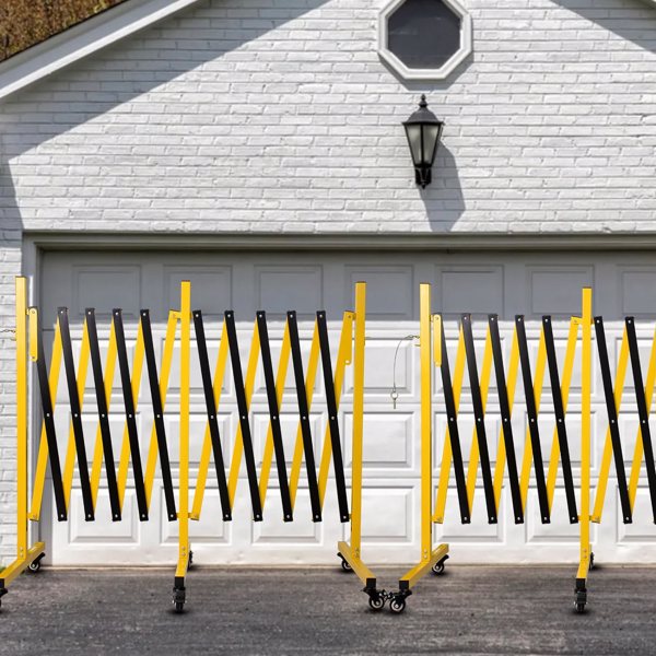 17FT Metal Expandable Traffic Barricade with Casters - Portable Security Gate for Construction & Traffic Control